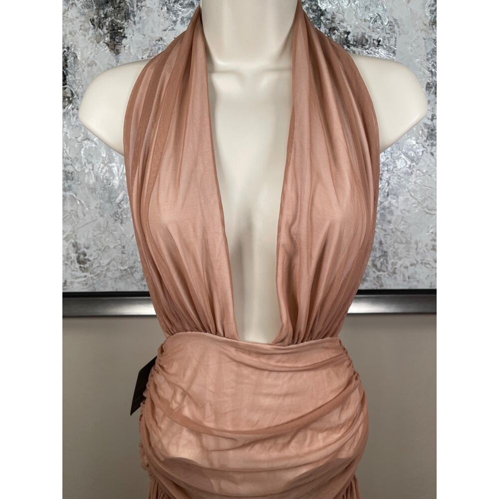 NORMA KAMALI Hi Low Halter Mini Dress in Cappuccino & Snow White Size XS - Picture 3 of 7